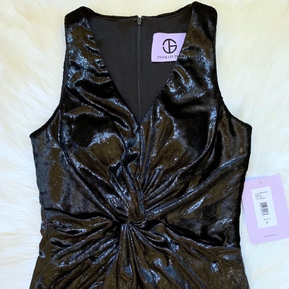 JS Collections Sparkling Black Velvet Twist Gown - Picture 4 of 8